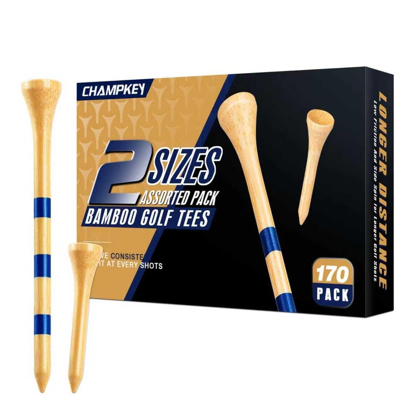 CHAMPKEY Premium Bamboo Golf Tees Pack of 170-120 Pcs Long Tees with 50 Pcs Short Tees Assorted Pack - Friendly Biodegradable Material Golf Teeï¼ˆ3-1/4"ï¼‰ - Image 1